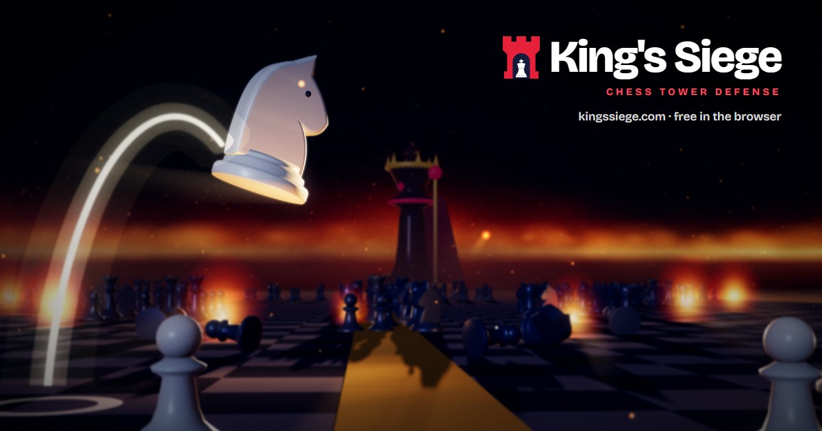 A white knight leaps over a burning chessboard toward the black army and the giant Black King